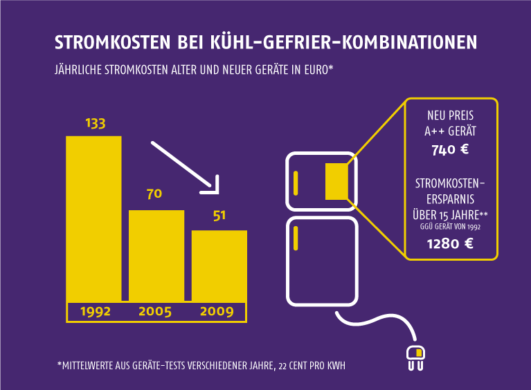 Die Entwicklung der Stromkosten von Kühlschränken, 2017, lekker Energie