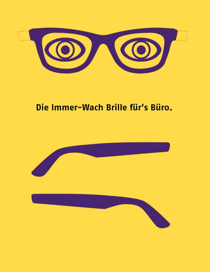 Die Immer-Wach Brille zum Ausdrucken, Ausschneiden und Aufsetzen. So bleibst du auf Arbeit immer wach!