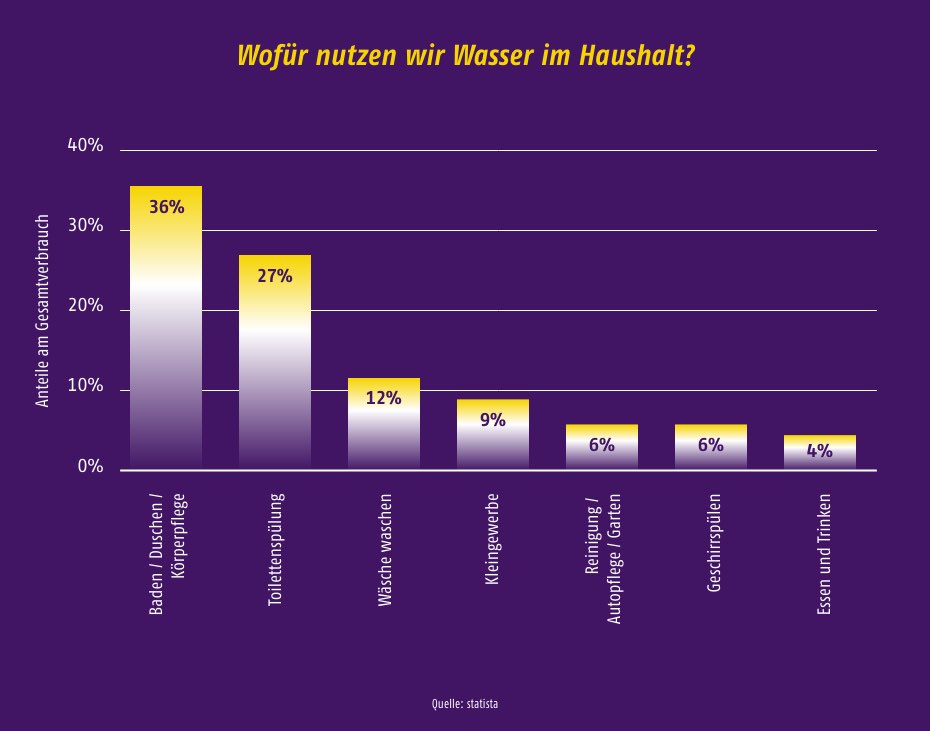 Verbrauch im Haushalt: Wo geht das Wasser hin? - Quelle: statista